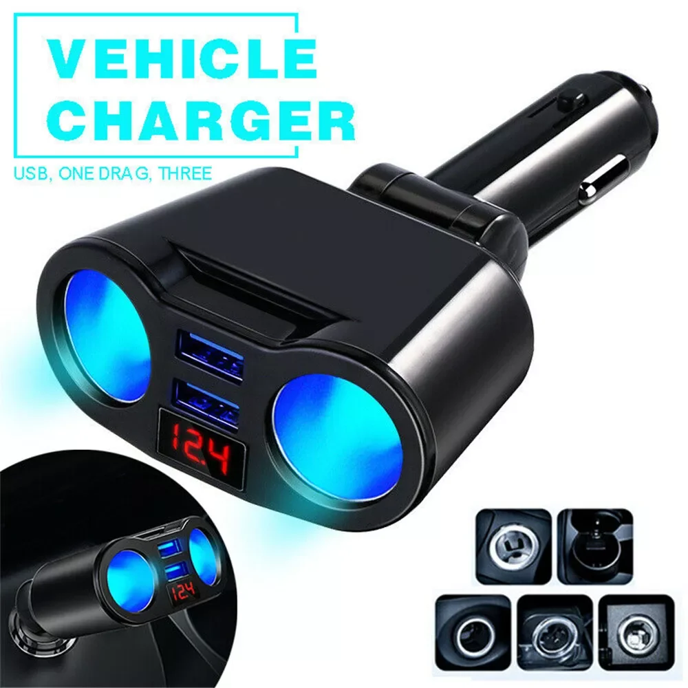 

Car Cigarette Lighter Socket Splitter Plug For Mobile Phone MP3 DVR SUV Auto Accessories with LED Dual USB Charger Ports Adapter