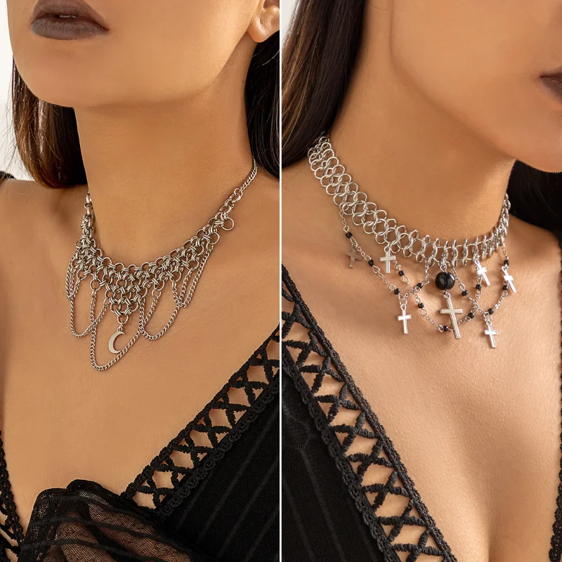 

Metal Chain Hip Hop Short Necklace Women Cross Pendant Clavicle Chain Punk Tassel Necklaces Bijoux Femme Jewelry Accessorie Gift