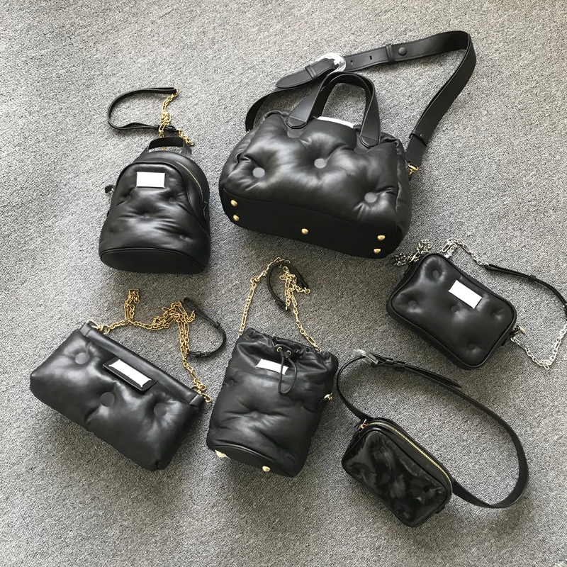 

101484 модная классическая модная роскошная дизайнерская сумка на цепочке, двойная сумка на плечо, сумка-ведро, женская сумка из овечьей кожи с верхним слоем 6