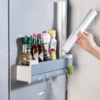 kitchen food wrap dispenser with slide cutter wall mounted tin foil cling film cutter with storage shelf kitchen accessories