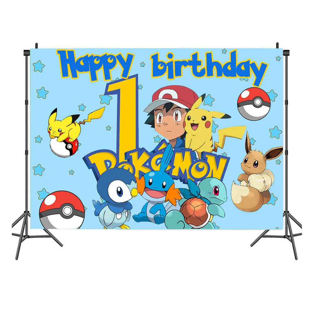 

Large Pokemon Pikachu Happy Birthday Banner Botikit Birthday Party Supplies Decoration Party Background Photo Background