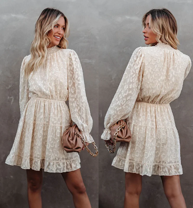 

Новое Женское жаккардовое платье Ashion с оборками и длинными рукавами, Короткое облегающее платье, Повседневная Уличная одежда, стиль