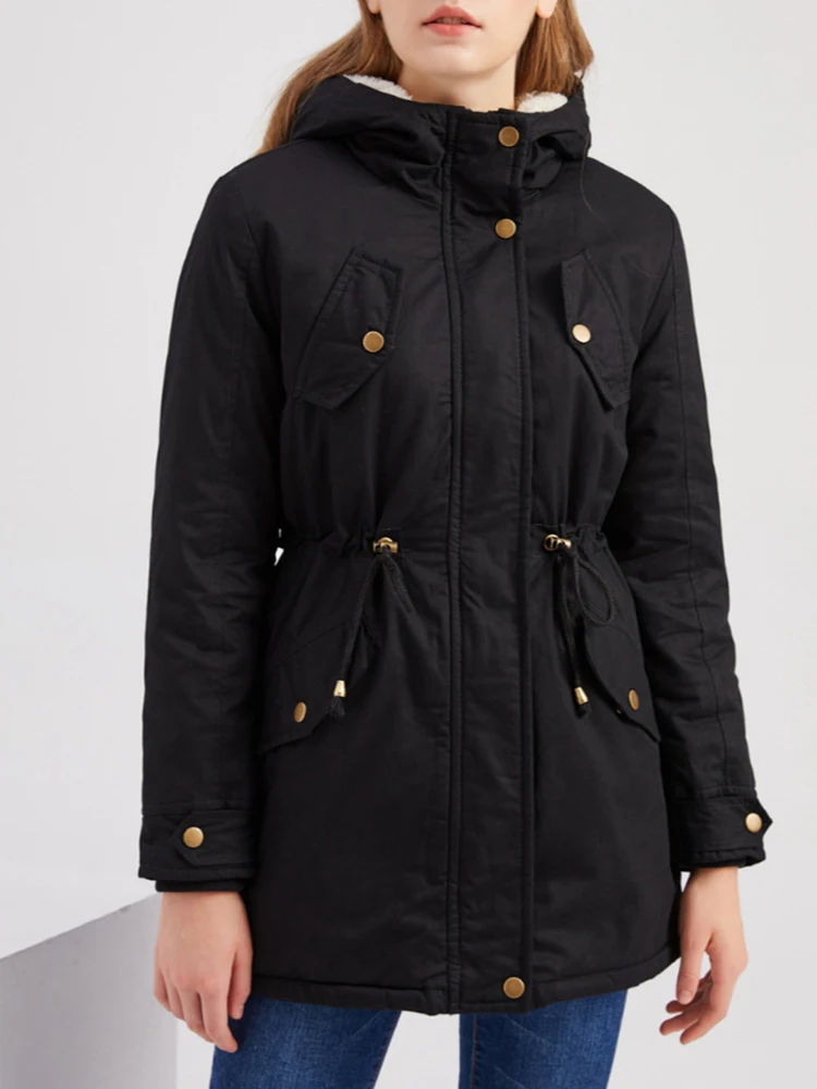 Warm Outwear Parkas Zipper Long Sleeve Casual Padded Overcoat Cotton Jacket Women Parka Outwear Female 2022