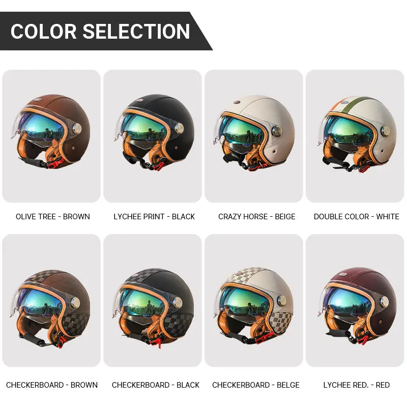 Фото Белый шахматный ретро 3/4 с открытым лицом, полумотоциклетный шлем для взрослых, винтажный реактивный шлем для мужчин и женщин, одобренный DOT, двойной козырек №4