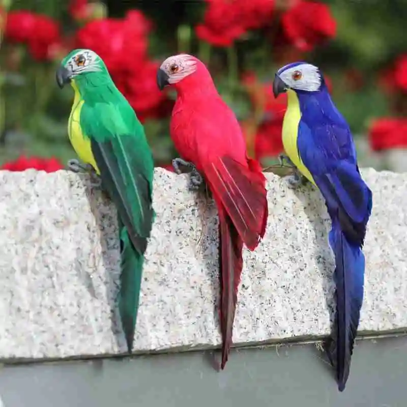 

25cm 35cm Simulation Parrot Creative Feather Lawn Figurine Ornament Animal Bird Outdoor Garden Party Prop Decoration Miniature