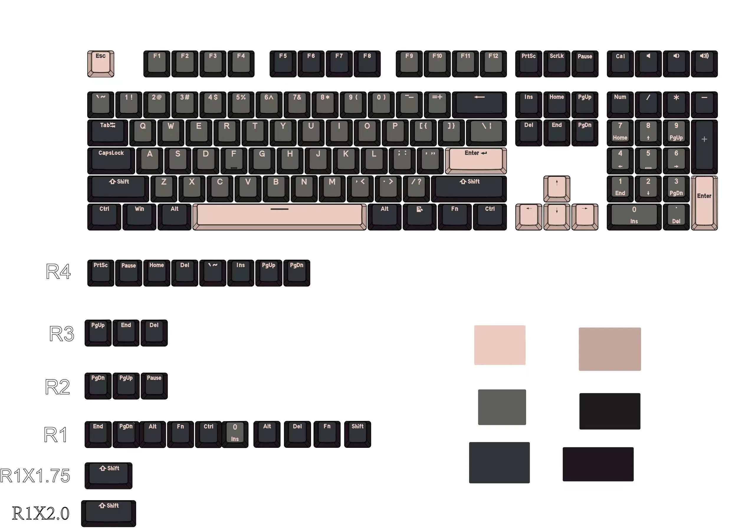 

PBT two-color keycaps 123-key small full set OEM high mechanical keyboard keycaps are suitable for a variety of Peri