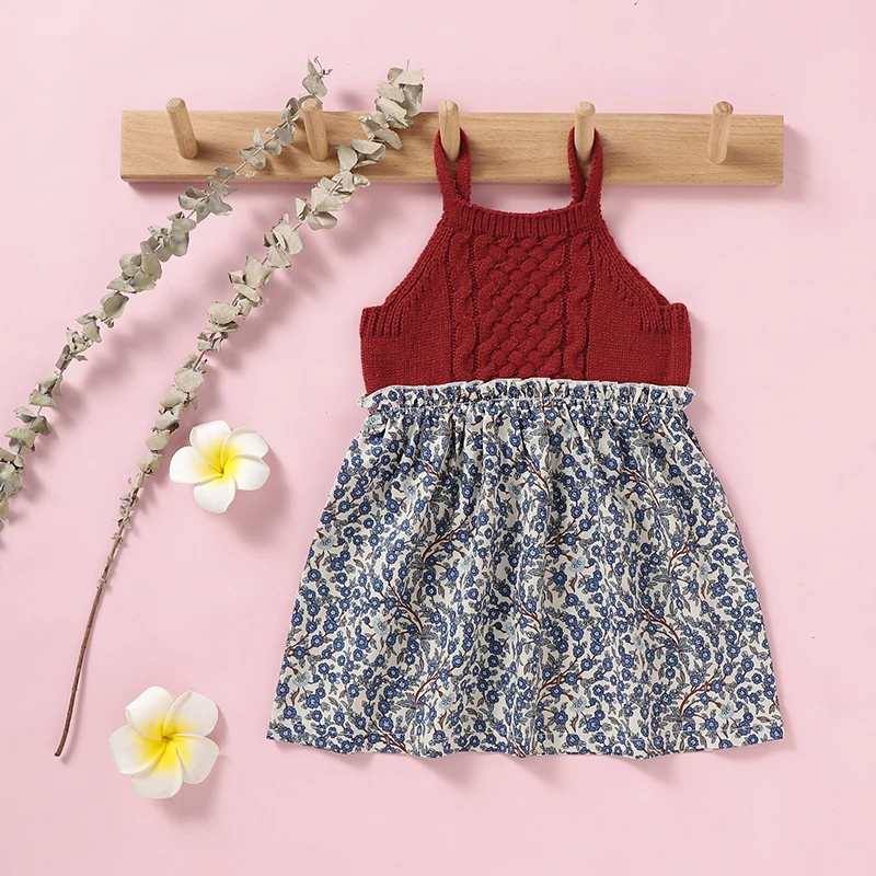 

Summer Baby Sweater Dress Sleeveless Newborn Girl Skirt Fashion Solid Floral Infant Clothing Autumn Knitted 0-3Y Gown Hot Sold