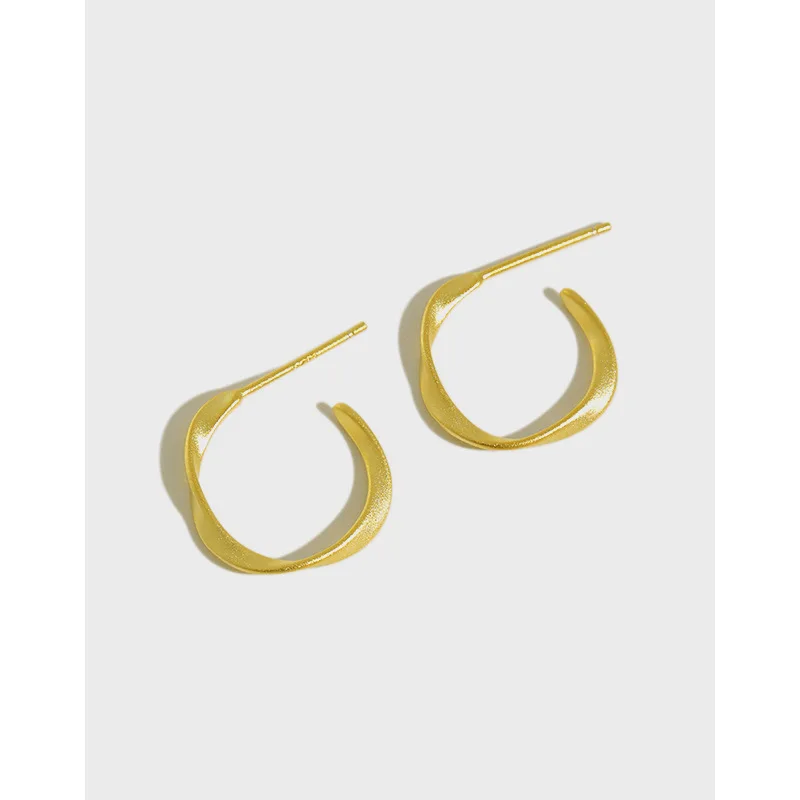 Real 925 Sterling Silver Stud Earrings Women Simple Gold Color Geometric Mobius Circle Twist Earring Woman's Fine Jewelry | Украшения и