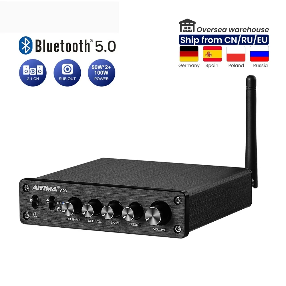 

New` TPA3116 Subwoofer Bluetooth Amplifier HiFi TPA3116D2 2.1 Digital Power Amplifiers 50Wx2+100W Sound Amplificador A03