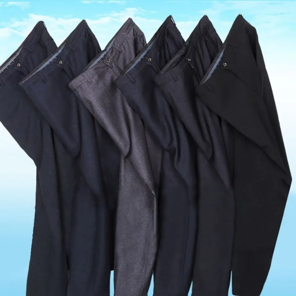 

2023 Модные осенние Плотные хлопковые прямые Костюмные брюки, мужские свободные брюки, деловая однотонная Повседневная брендовая одежда A168