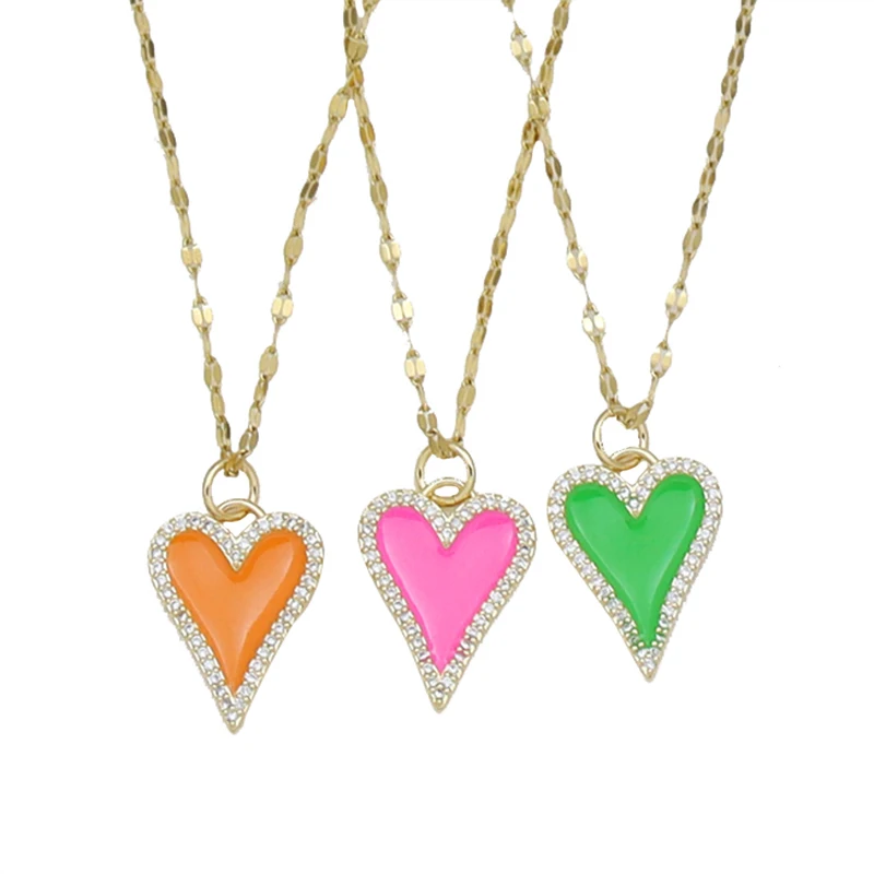 Sweet Candy Hearts Necklace Zirconia Drip Glaze Multicolored