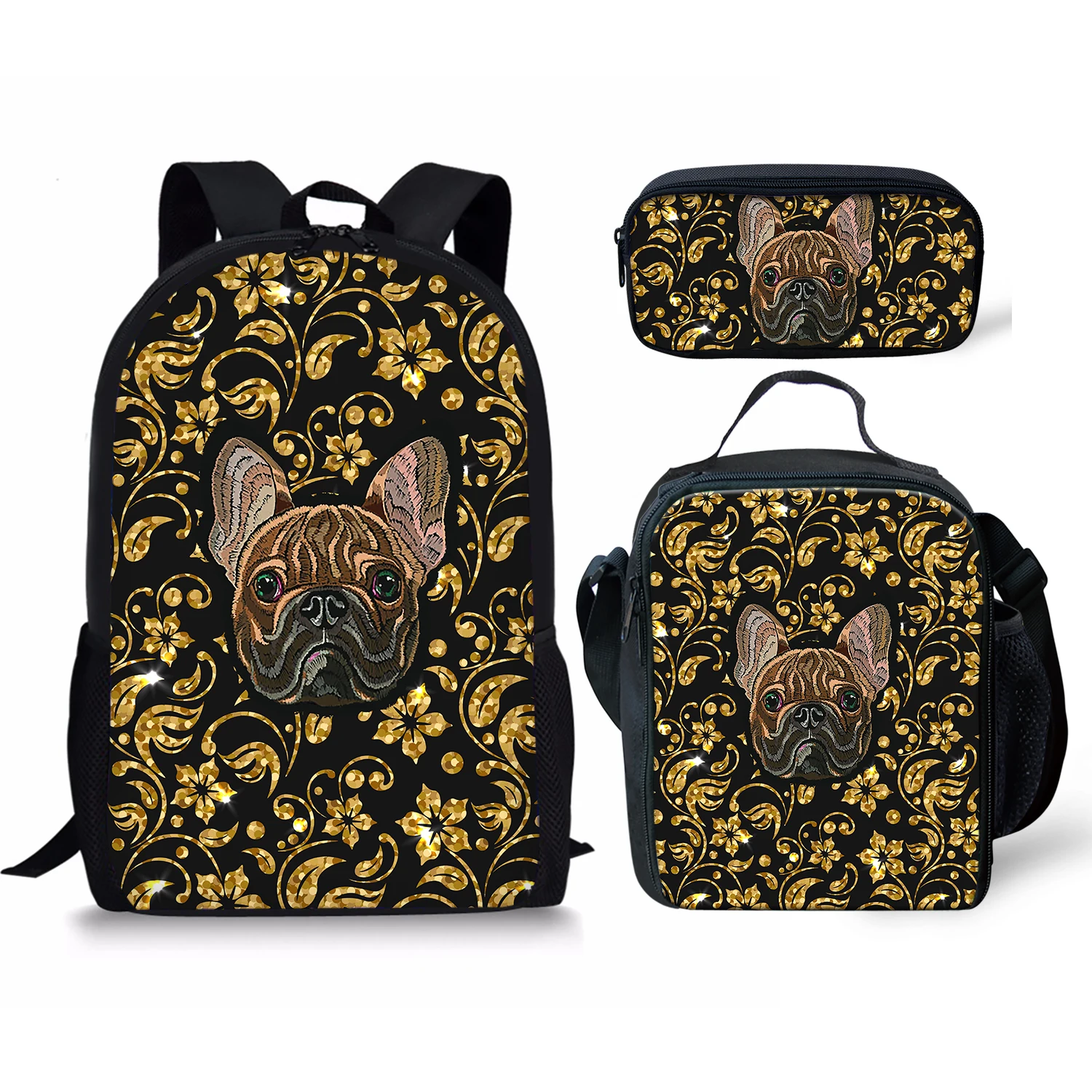 Bulldog Printing Pattern School Backpacks & Pencil Bag & Lunch Bag Personalized Kids Daypack New Design Rucksack for Teenager