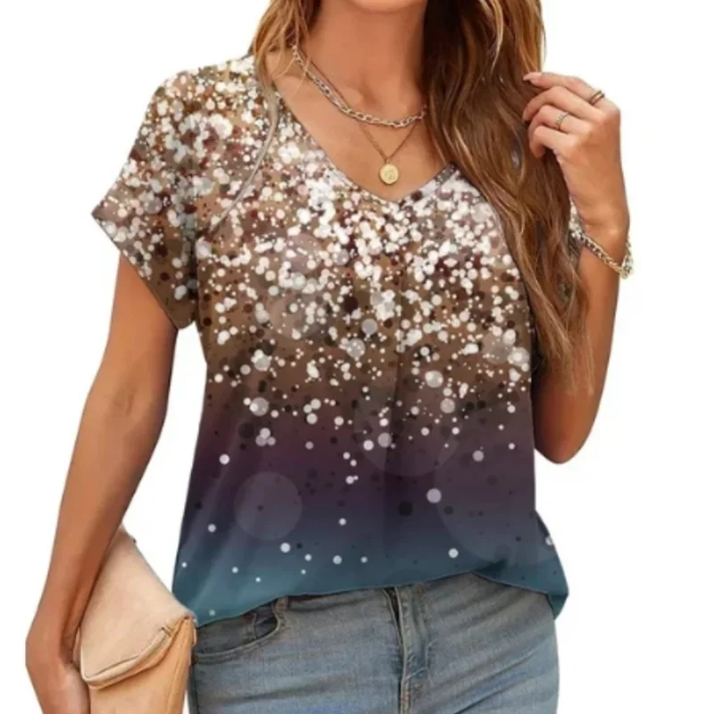 Футболка женская с V-образным вырезом Модный повседневный Свободный Топ объемным