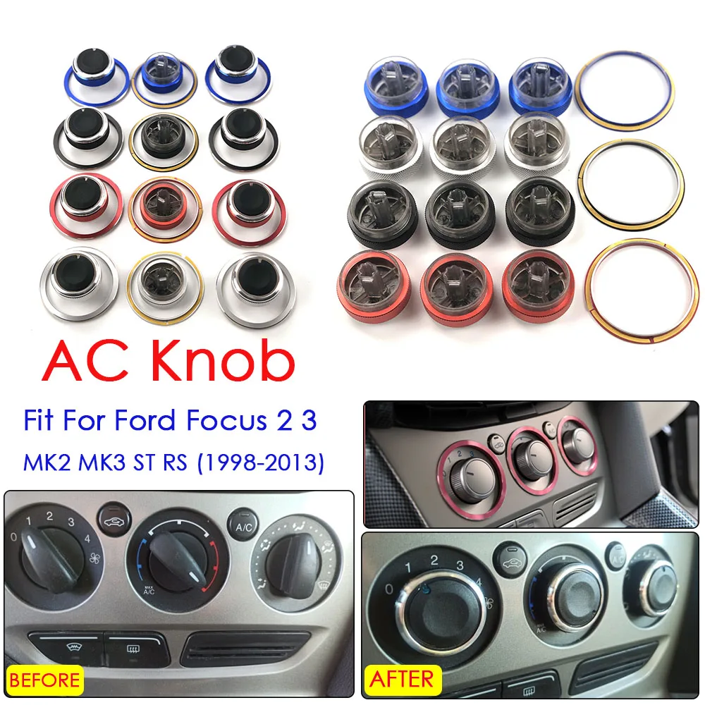 

3pcs per set Aluminum Alloy Car Styling Air Conditioning Knob AC Knob Heat Control Switch Button Knob For Ford Focus MK2 MK3
