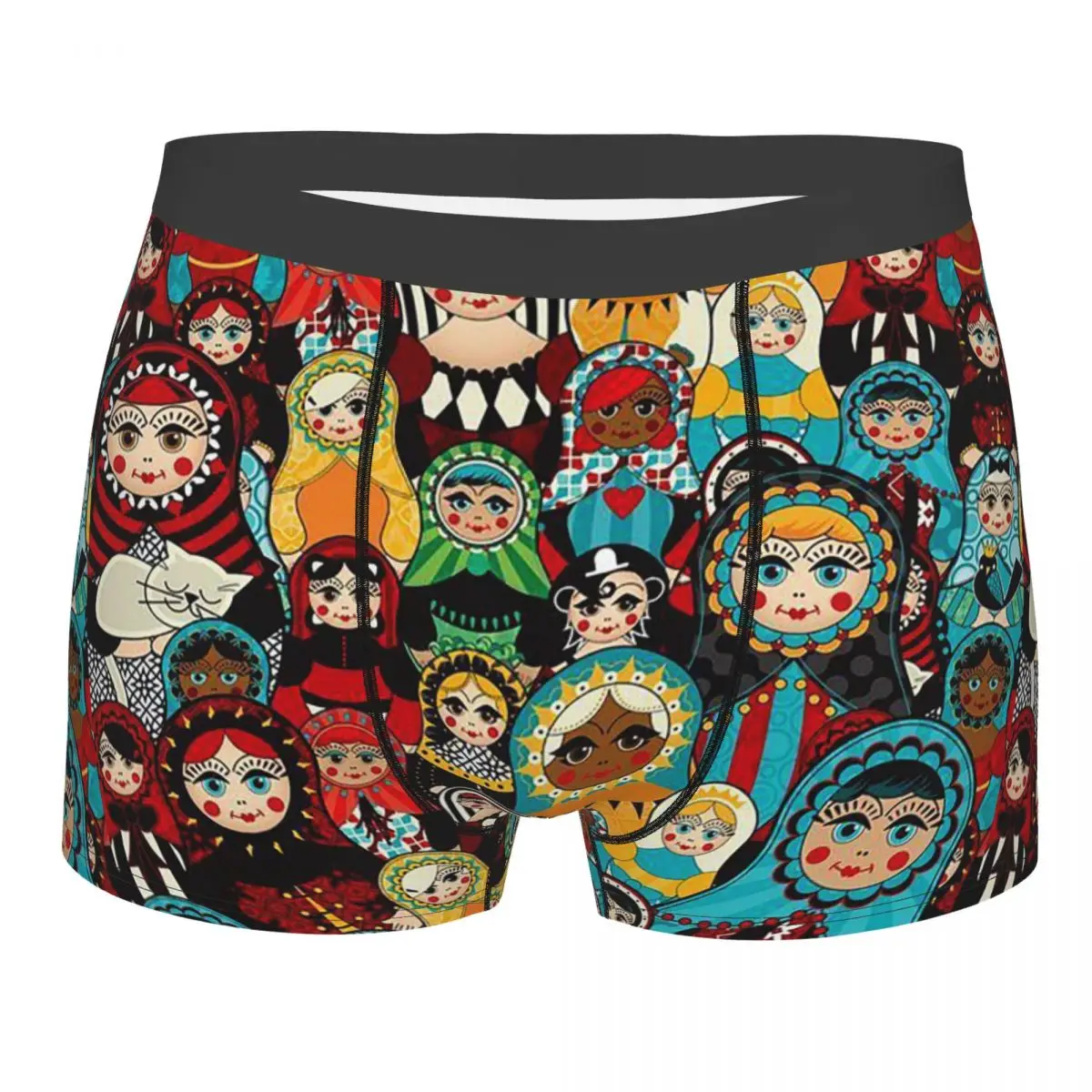 

Мужские трусы-боксеры в шотландскую клетку, с принтом русской куклы