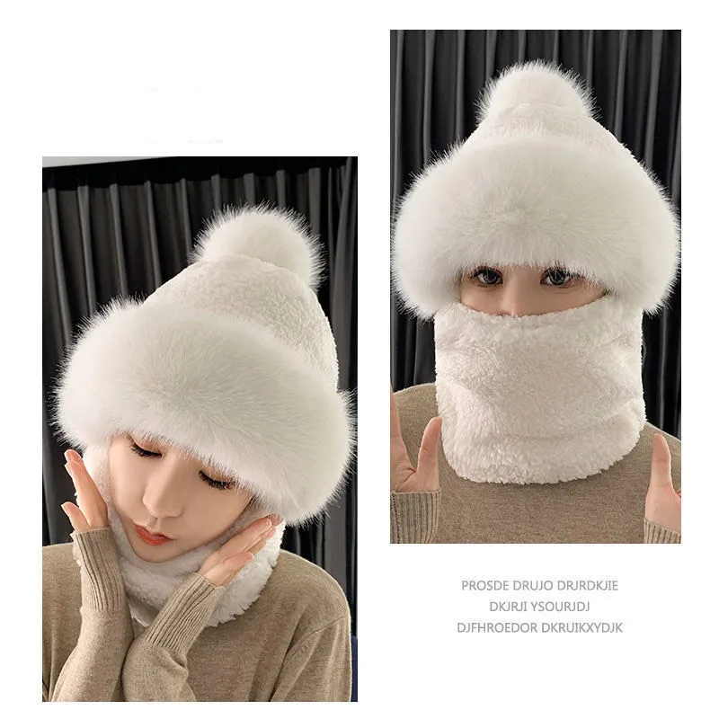 Женская зимняя меховая шапка с капюшоном и шарфом |