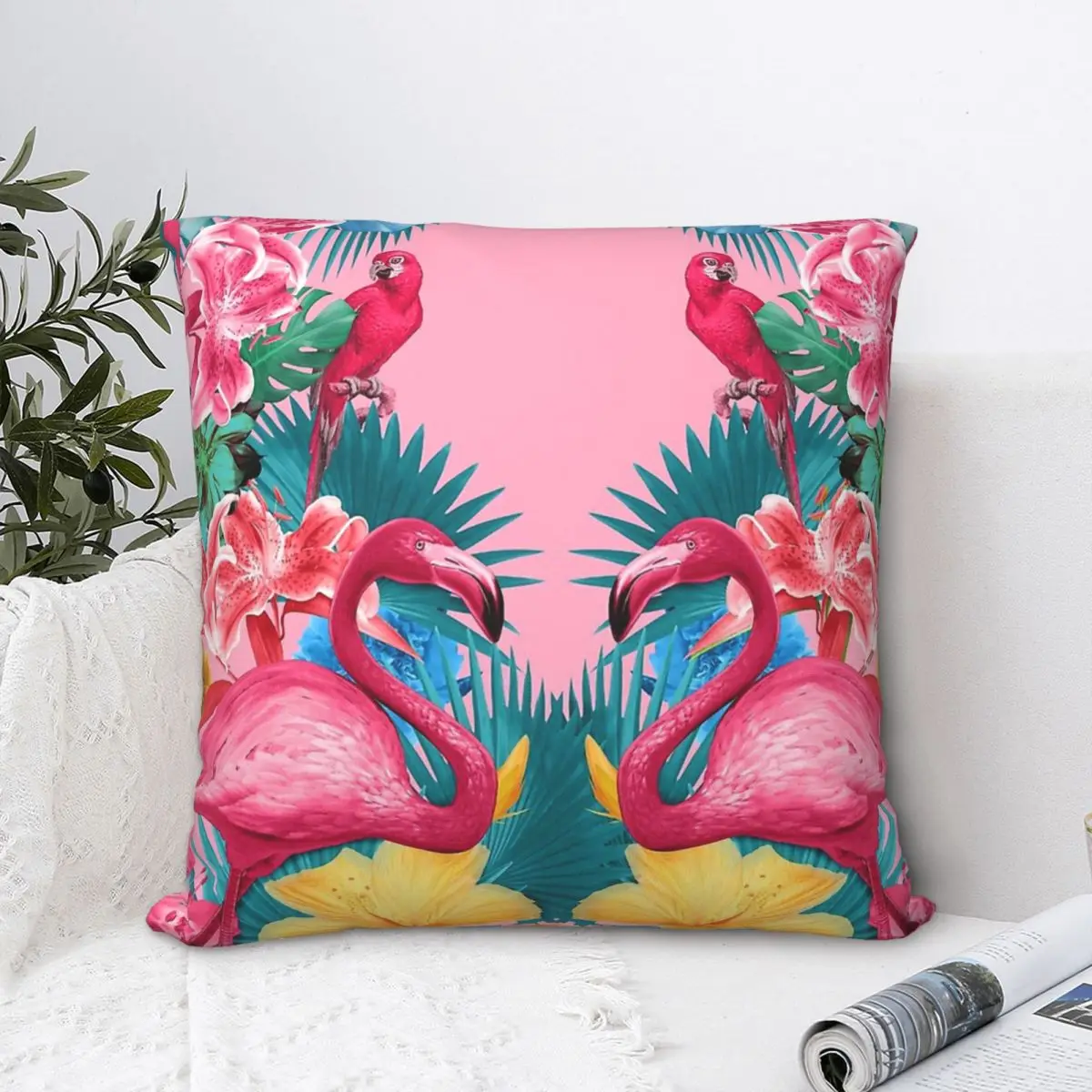 

Flamingo And Tropical Garden Throw Pillow Case Cushion Home Sofa Chair Print Decorative Hug Pillowcase