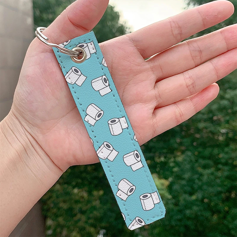 

Doodle pattern toilet paper leather motorcycle Key chain Strap Key rings Hanging Holder Bag Wallet Trinket Keychain Hanging Bag
