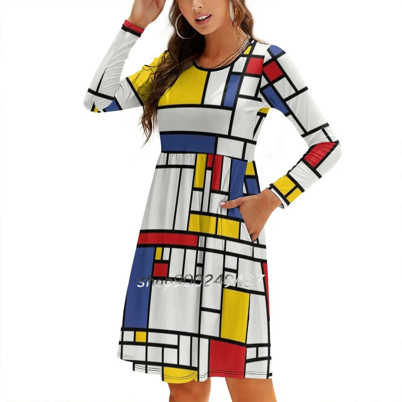 Фото Платье Piet Mondrian с квадратным вырезом, милые свободные платья с принтом, элегантное пляжное праздничное платье Piet Mondrian Piet Mondrian Art The №4
