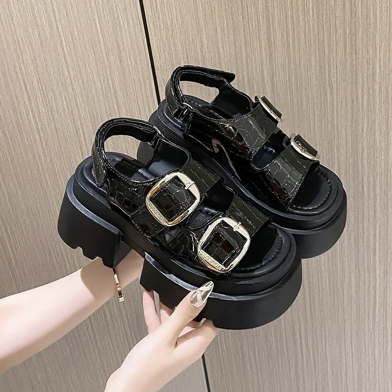 Женские открытые римские сандалии на толстой подошве повседневные пляжные