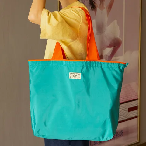 Многоразовая сумка на шнурке большой емкости, нейлоновая Складная продуктовая сумка, складной экологически чистый мешок для покупок, большой пляжный тоут из полиэстера