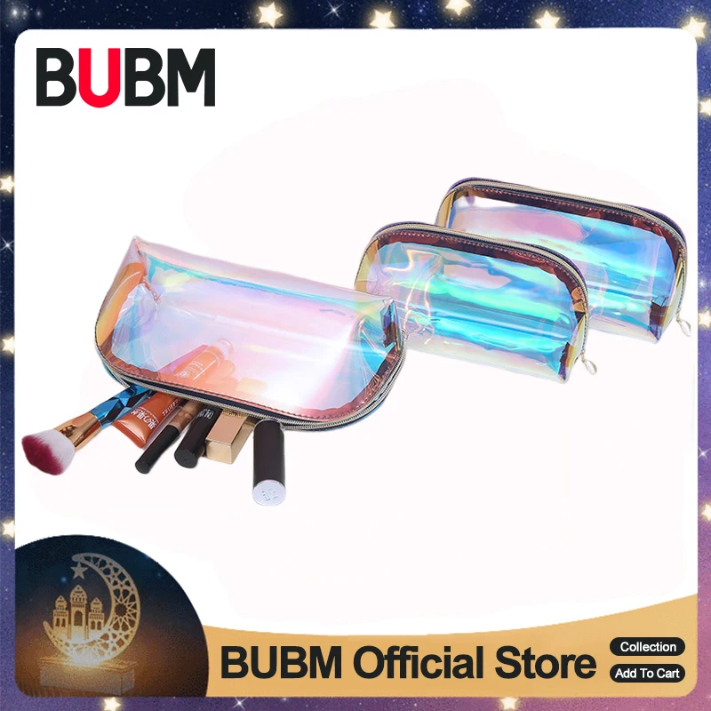 

BUBM Transparent Makeup Bag Fashion Laser Travel Cosmetic Bag Toiletry Brush Bags Organizer Necessary Case Wash Make Up Box