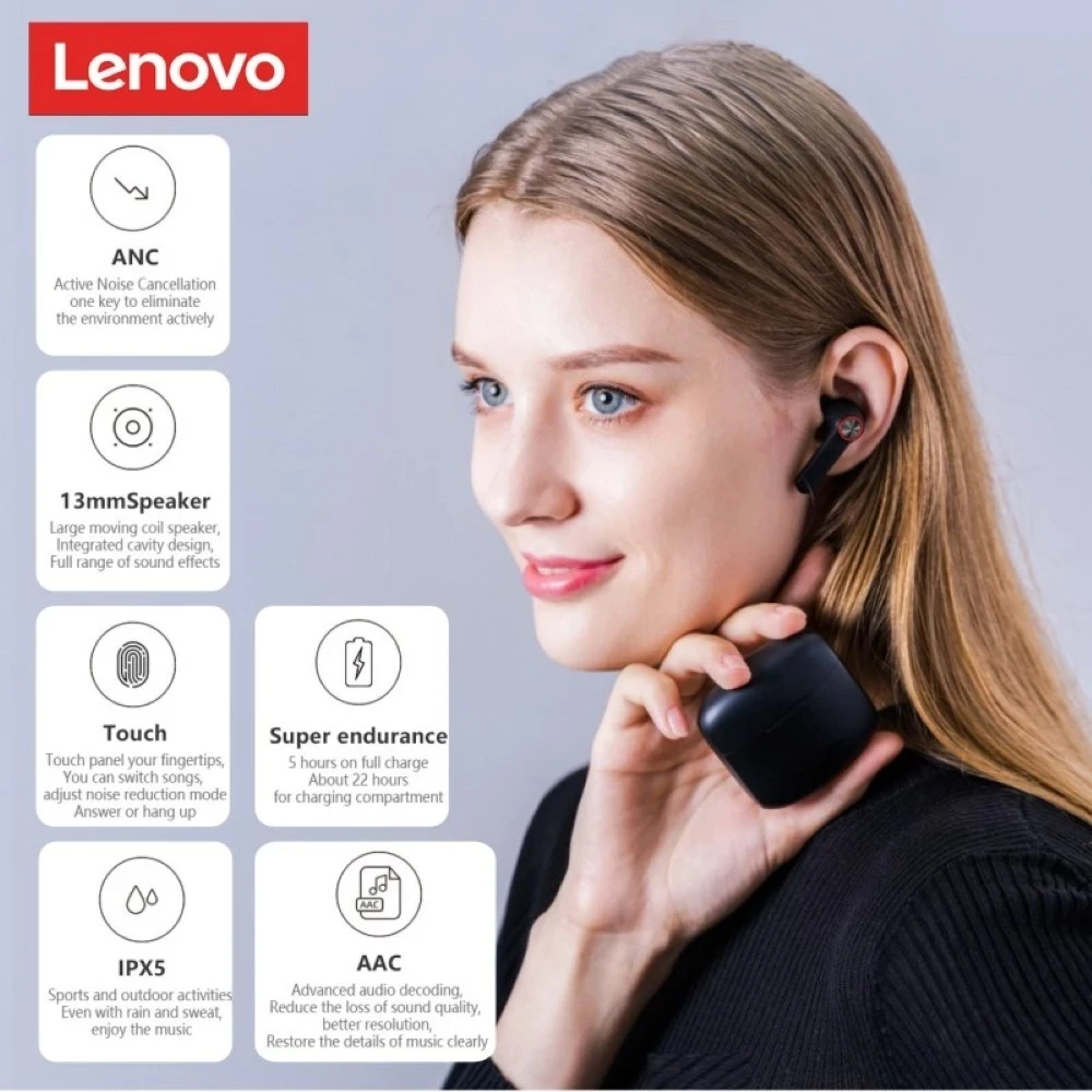TWS-наушники Lenovo HT78 с активным шумоподавлением и защитой класса IPX5 |