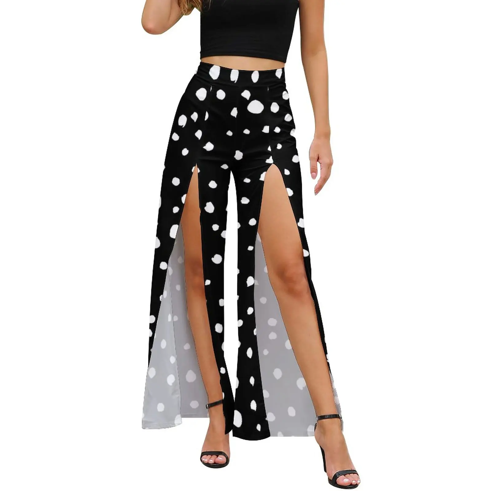 

Dalmatian Spots Print Pants Summer White Polka Dots Sexy Wide Pants Female High Waisted Aesthetic Graphic Trousers