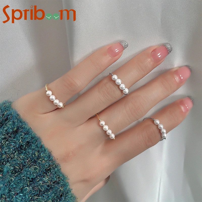 

Pearl Rings for Women Girls Gold Silver Color Minimalism Bead Index Finger Ring Temperament Aesthetic Jewelry Female Accessories