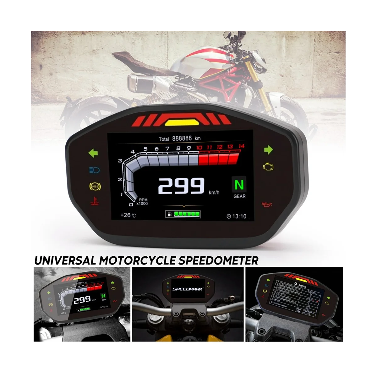 

Universal Motorcycle LCD TFT Digital Speedometer 14000RPM 6 Gear Backlit Motorcycle Odometer for 1 2 4 Cylinder