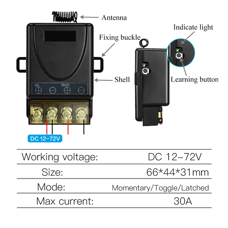 

DIY Wireless 433MHz Universal Remote Control Switch 12V-48V High Power Relay Receiver Module for Car Water Pump