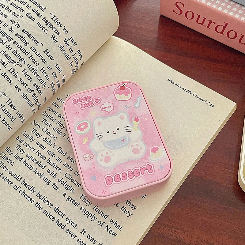 Чехол для двойных контактных линз с рисунком кота и зеркалом девочек портативная