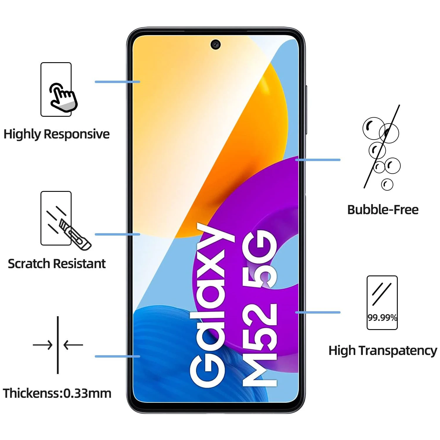 2/4Pcs Screen Protector Glass For Samsung Galaxy M52 Tempered Glass Film