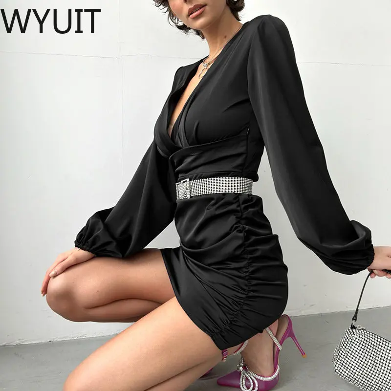 

Женское роскошное атласное вечернее платье во французском стиле, модное пикантное облегающее платье с V-образным вырезом и драпировкой, эле...