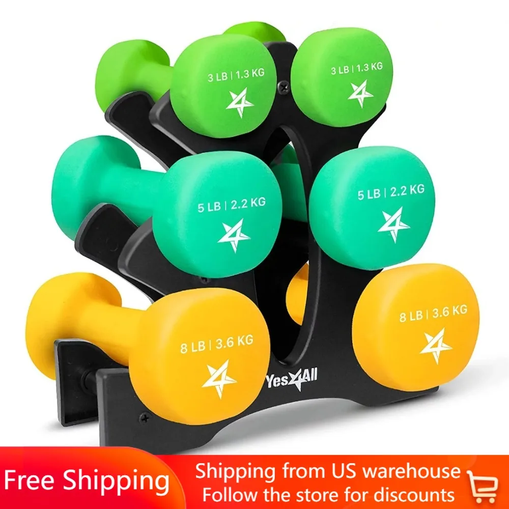 

Gym Dumbbells for Fitness 32lbs Neoprene Dumbbell Set With Plastic Rack Sport Equipment Fitness Multicolor Dumbell Weights Large
