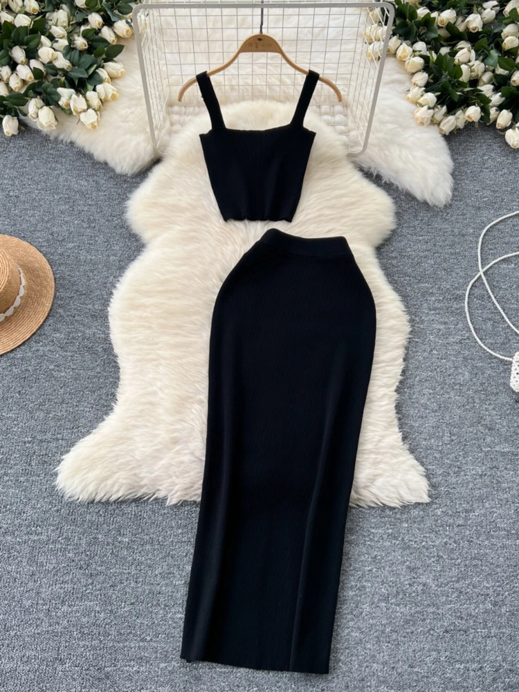 Foamlina 2024 летний женский белый и черный полосатый вязаный комплект из 2 предметов