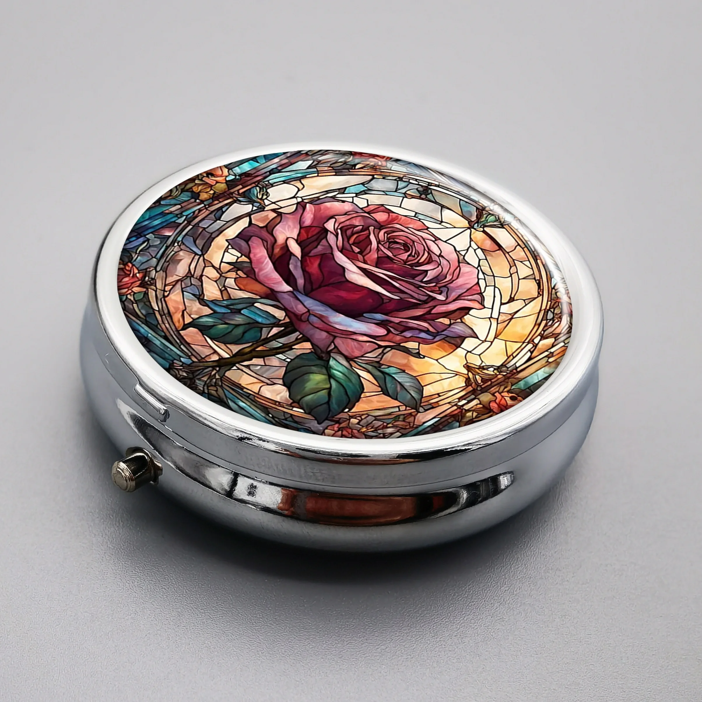 Металлическая коробка для лекарств с 3 отделениями портативная круглая из