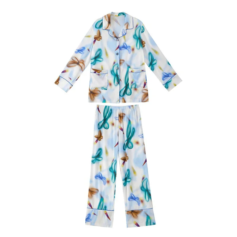 2022 Haiji Sunrise Premium Ice Silk Two-piece Pajamas Women's Suit  silk sleepwear set  pijamas women