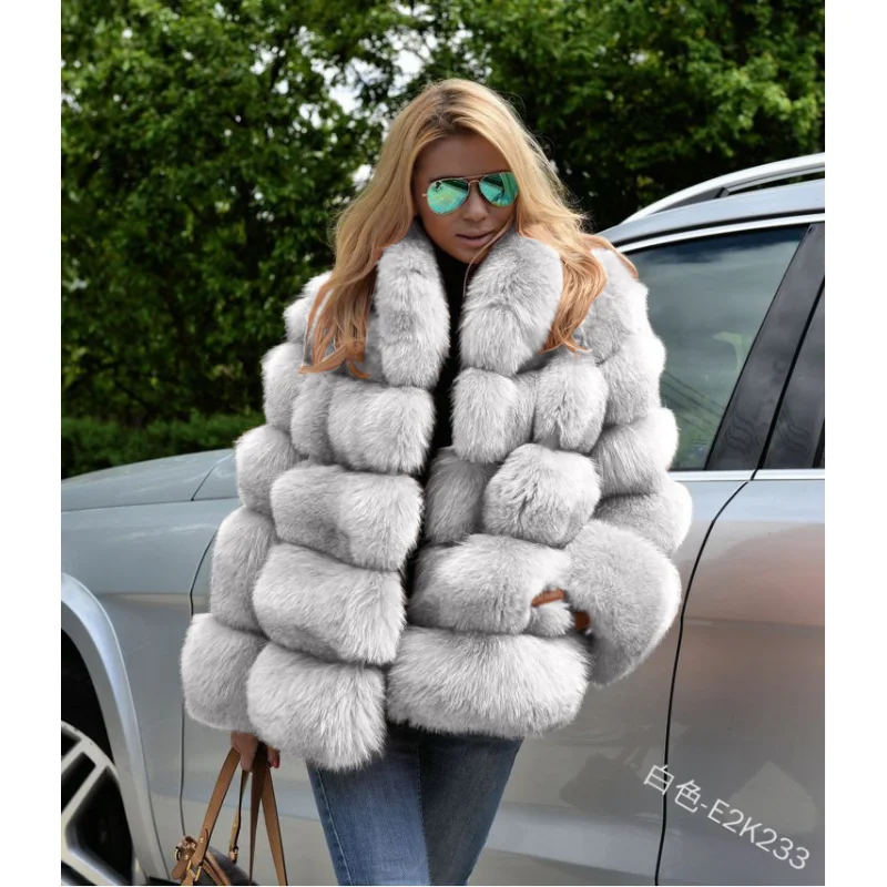 Fashion Thick Warm Winter Coat Women Luxury Faux Fox Fur Coat Jackets Women Stand Fur Collar Fake Fur Jiacket Outerwear S-4XL