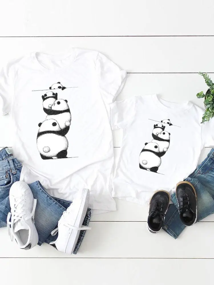 

Panda Sweet Animal Family Matching Outfits Women Kid Child Summer Mom Mama Girl Boy Mother Tshirt Tee T-shirt Clothes Clothing