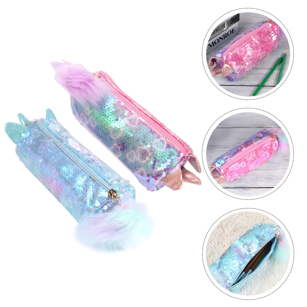 

Case Makeuppen Sequin Stationery Travel Pouch Toiletry Animal Kids Vanity Airport Plush Zippered Portablestudent Cartoon