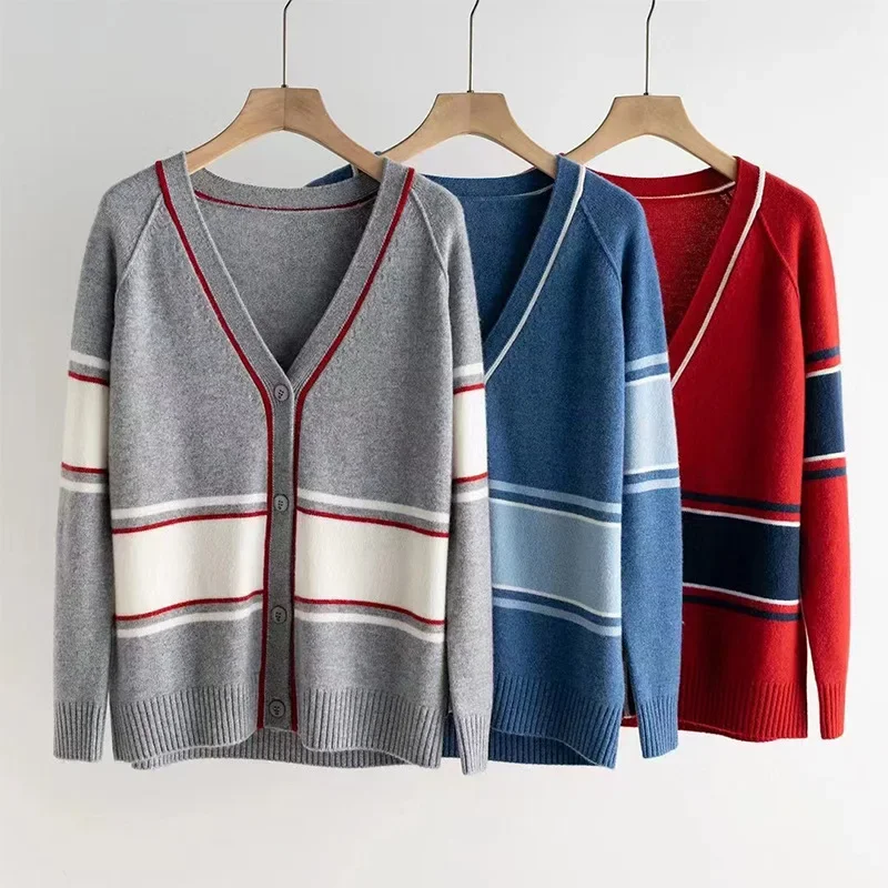 

Кардиган женский кашемировый контрастного цвета с длинными рукавами