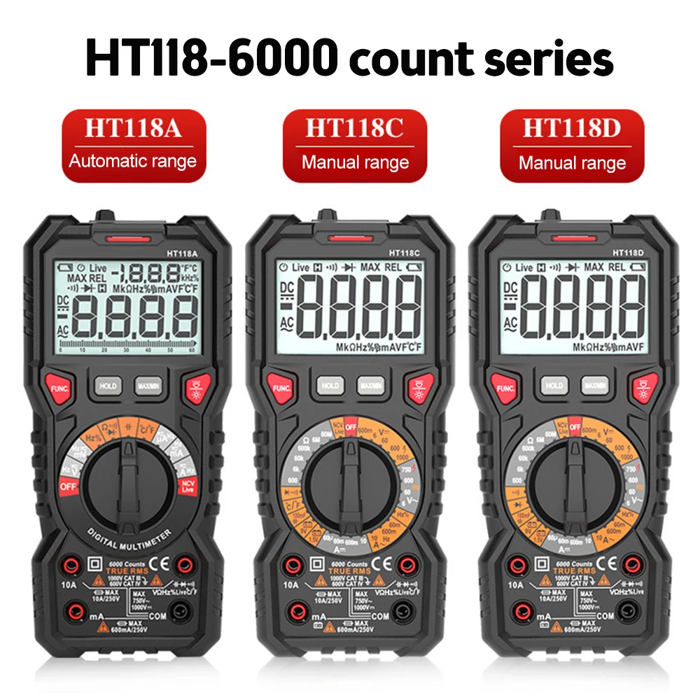 

HT118E Digital Multimeter 20000 Counts True Rms NCV Ohm HZ Multimeters Transistor Tester Voltmeter Ammeter Capacitance Meter