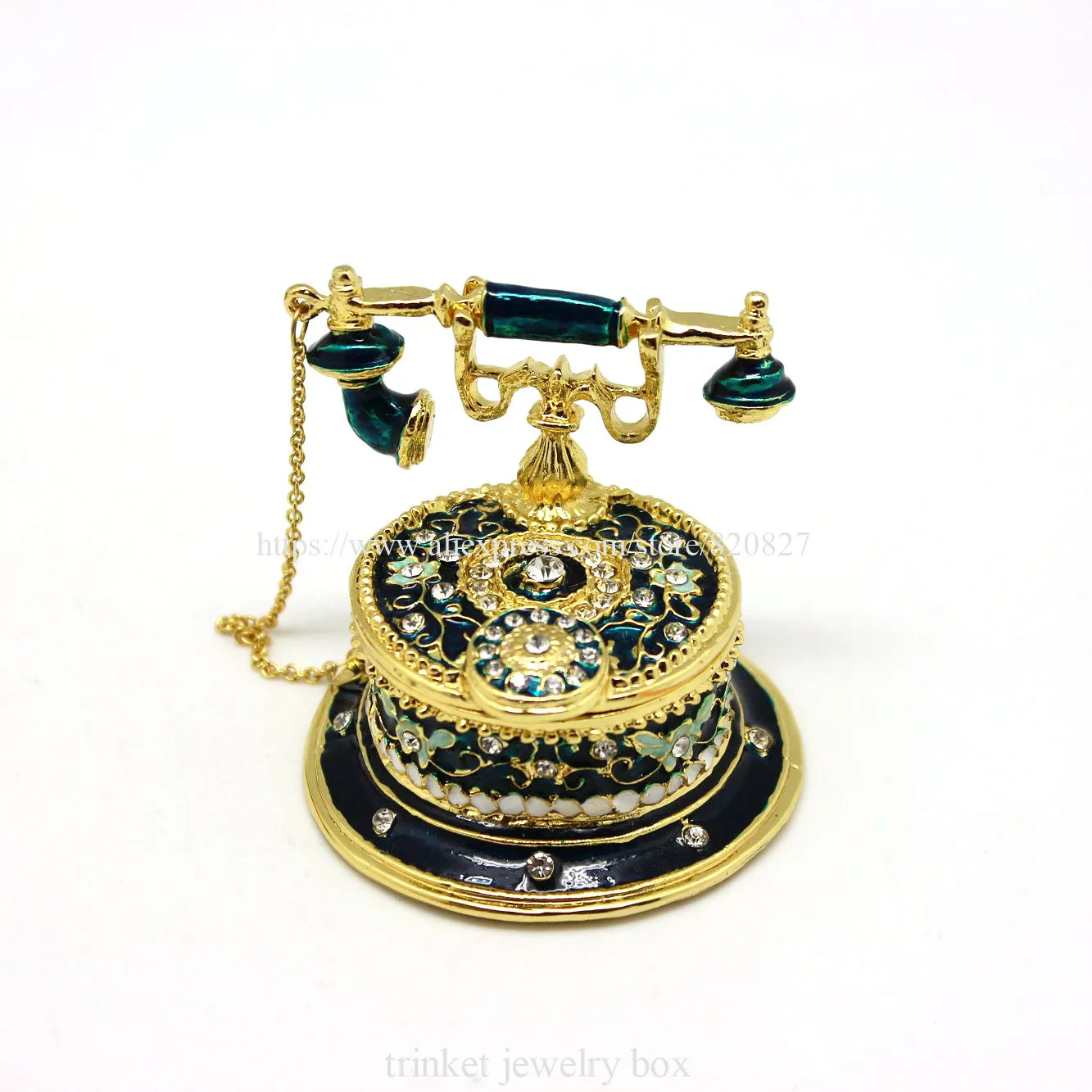 Telephone Shaped Jewelry Trinket Box, Enamel Phone Model Jewelry Box