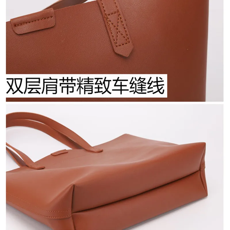 Women Large Capacity Shopping Pu Leather Shoulder Bag Korean Version Simple Versatile Briefcase Tote Bag