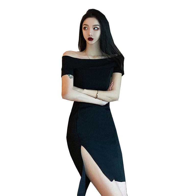 Базовая узкая короткая юбка во французском стиле Хепберн черное платье с