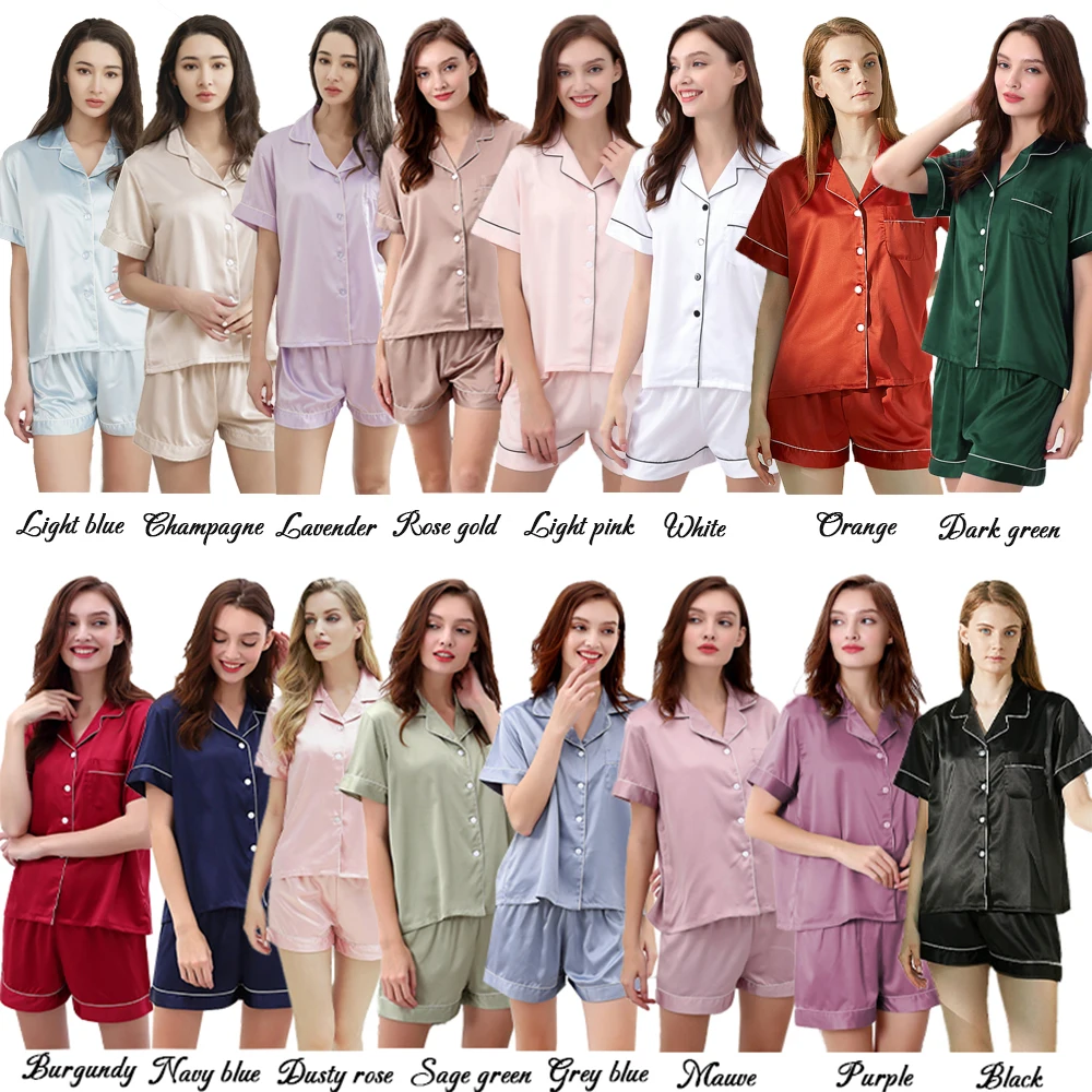 Pajamas Women Silk Pajama Sets Silk Satin Pijama Turn-down Collar Sleepwear Lady Long Sleeve Spring Nightwear