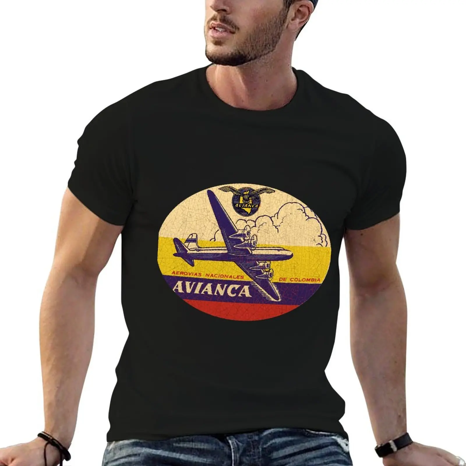 Фото Футболка с наклейкой Avianca Airlines Columbia, базовая футболка из смесового хлопка с короткими рукавами №1