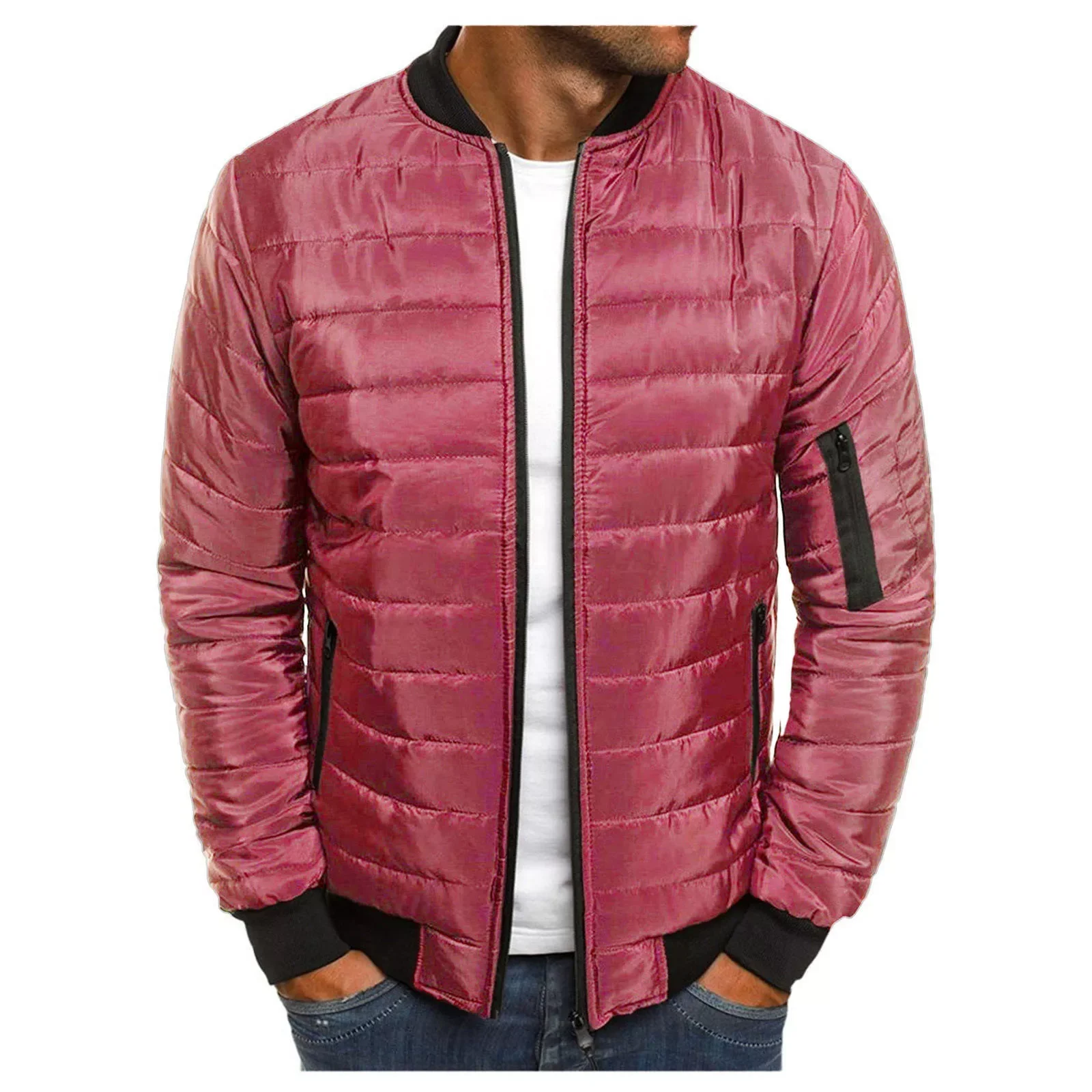 NEW IN Men's Autumn&Winter Solid Color Long Sleeved Striped Zipper Cotton