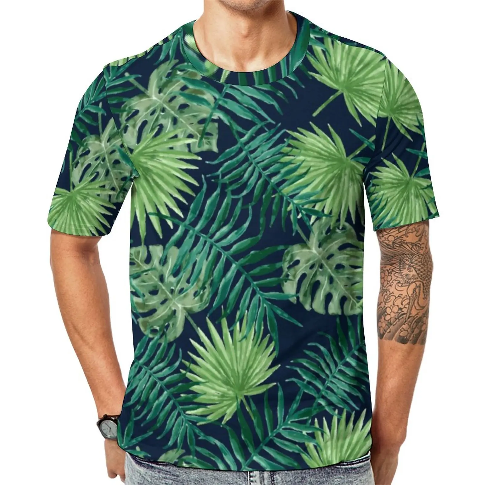 

Tropical Leaf Jungle T Shirt Male Palm Leaves Print Y2K T Shirts Summer Vintage Tee Shirt Short-Sleeved Custom Oversized Tops